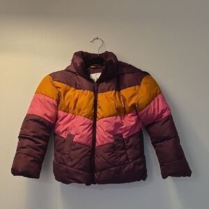 GAP Pink and Orange Puffer Jacket with Color-Block Design